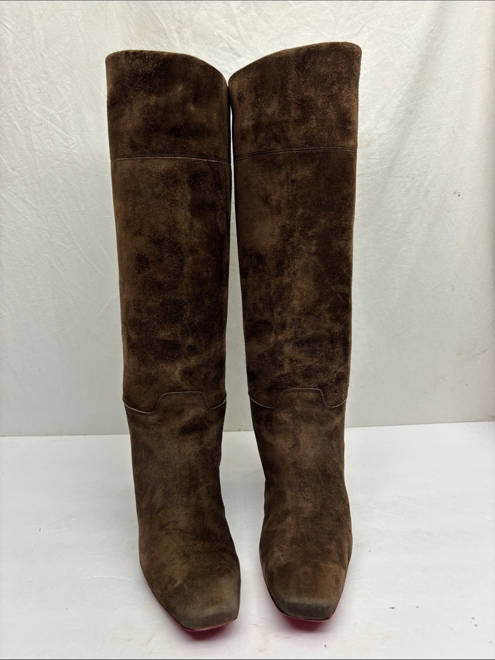 Christian Louboutin Women's Tall Brown Suede Knee-High Boots, size 38